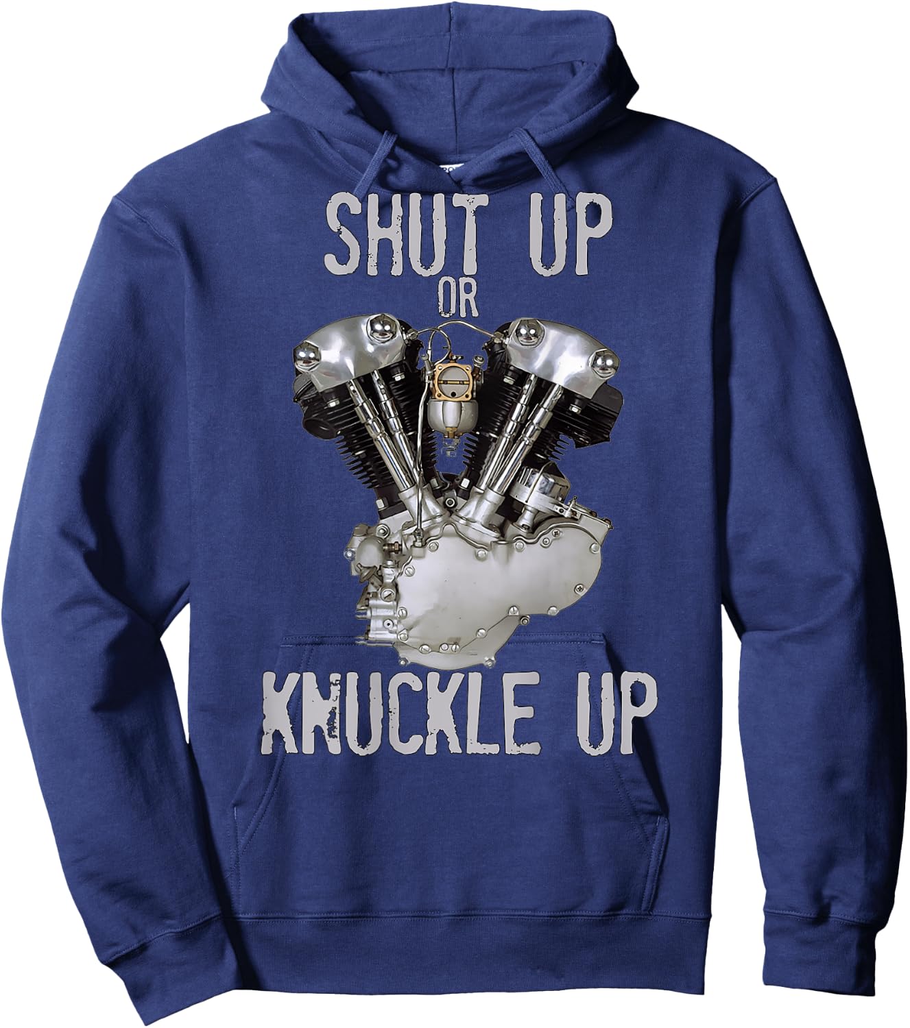 HD V-Twin Shut Up or Knuckle Up Knucklehead Retro Biker Gear Hoodie - Hoodie | Navy