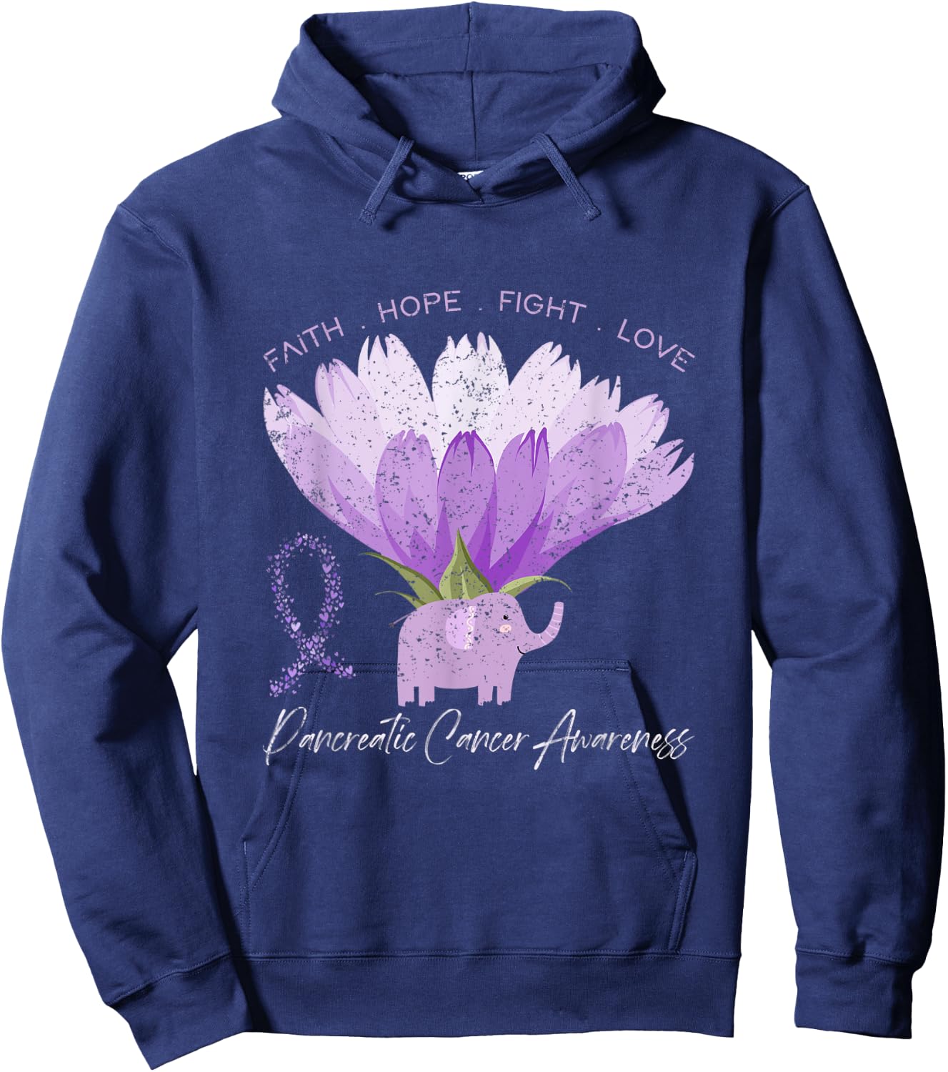 Love Flower Purple Ribbon Pancreatic Cancer Awareness Hoodie - Hoodie | Navy