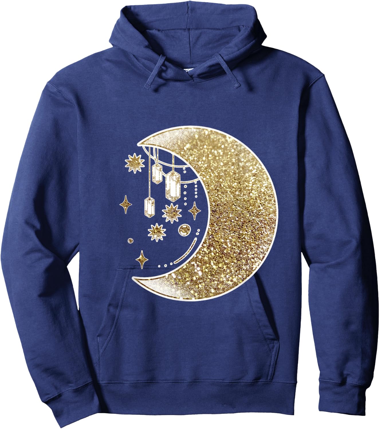 Yellow Half Crescent Moon Stars Ornaments Galaxy Space Hoodie - Hoodie | Navy