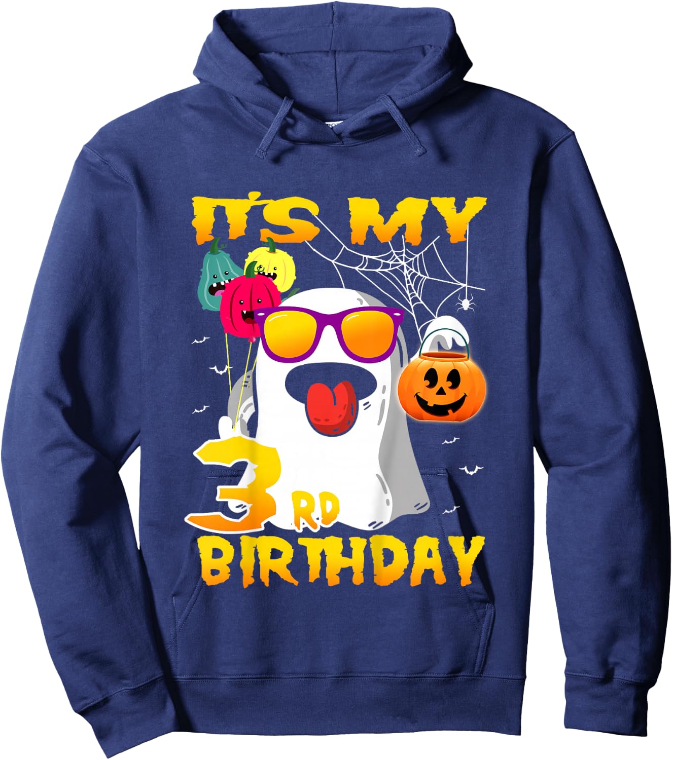 Kids It's My 3rd Birthday Ghost Pumpkin Halloween Party 3 years Hoodie - Hoodie | Navy