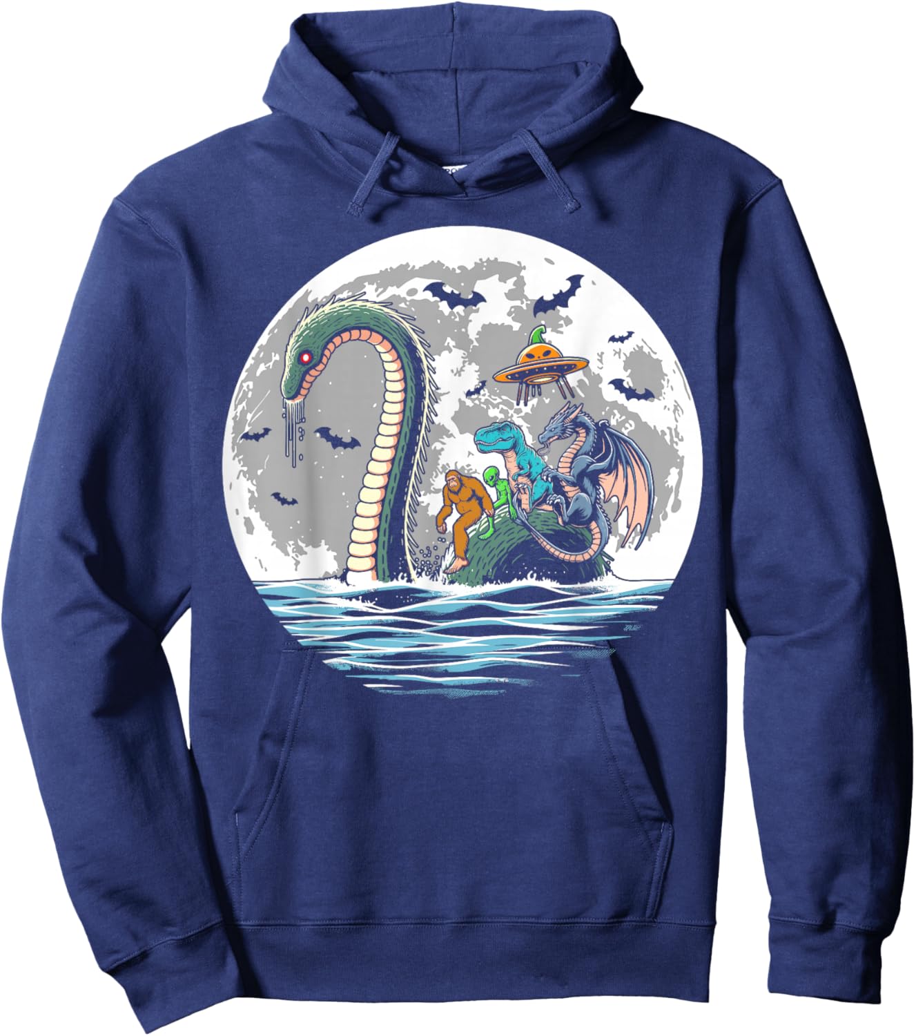 Halloween bigfoot alien loch Ness UFO Halloween party spooky Hoodie - Hoodie | Navy