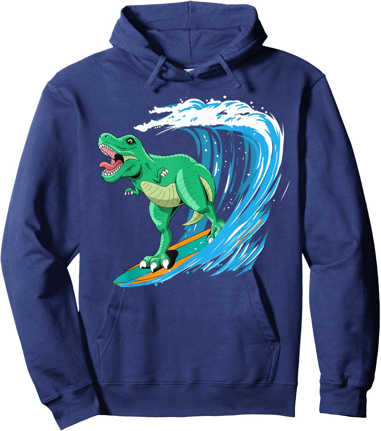 Funny T-Rex Surfing Dinosaur Summer Dino Beach Surfer Men Women Girls Kids Hoodie - Hoodie | Navy