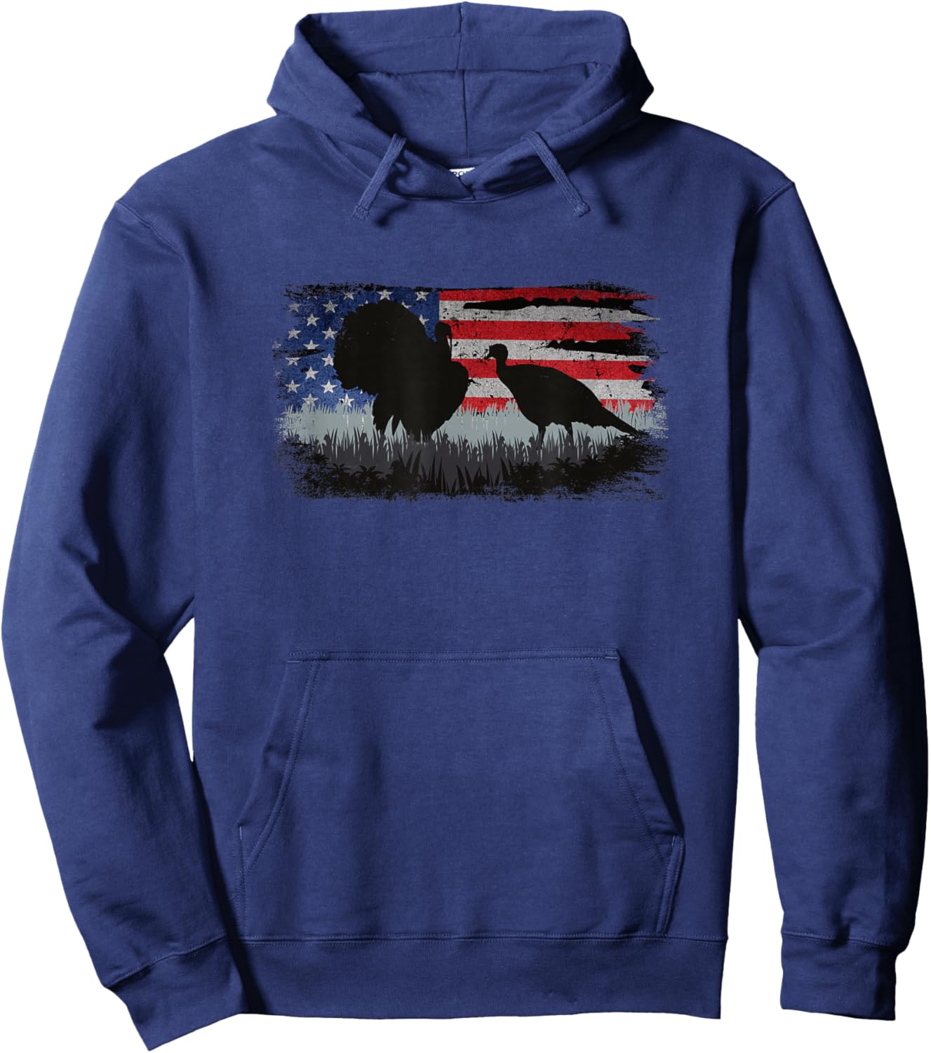 Turkey Hunter - Fun Turkey Hunting Patriotic USA Flag Hoodie - Hoodie | Navy