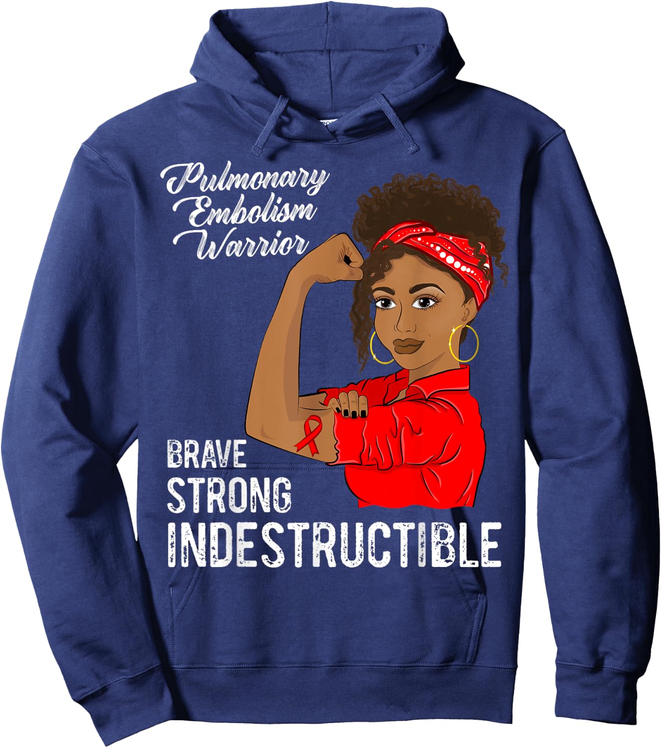 Pulmonary Embolism Warrior Black Girl Awareness Red Ribbon Hoodie - Hoodie | Navy