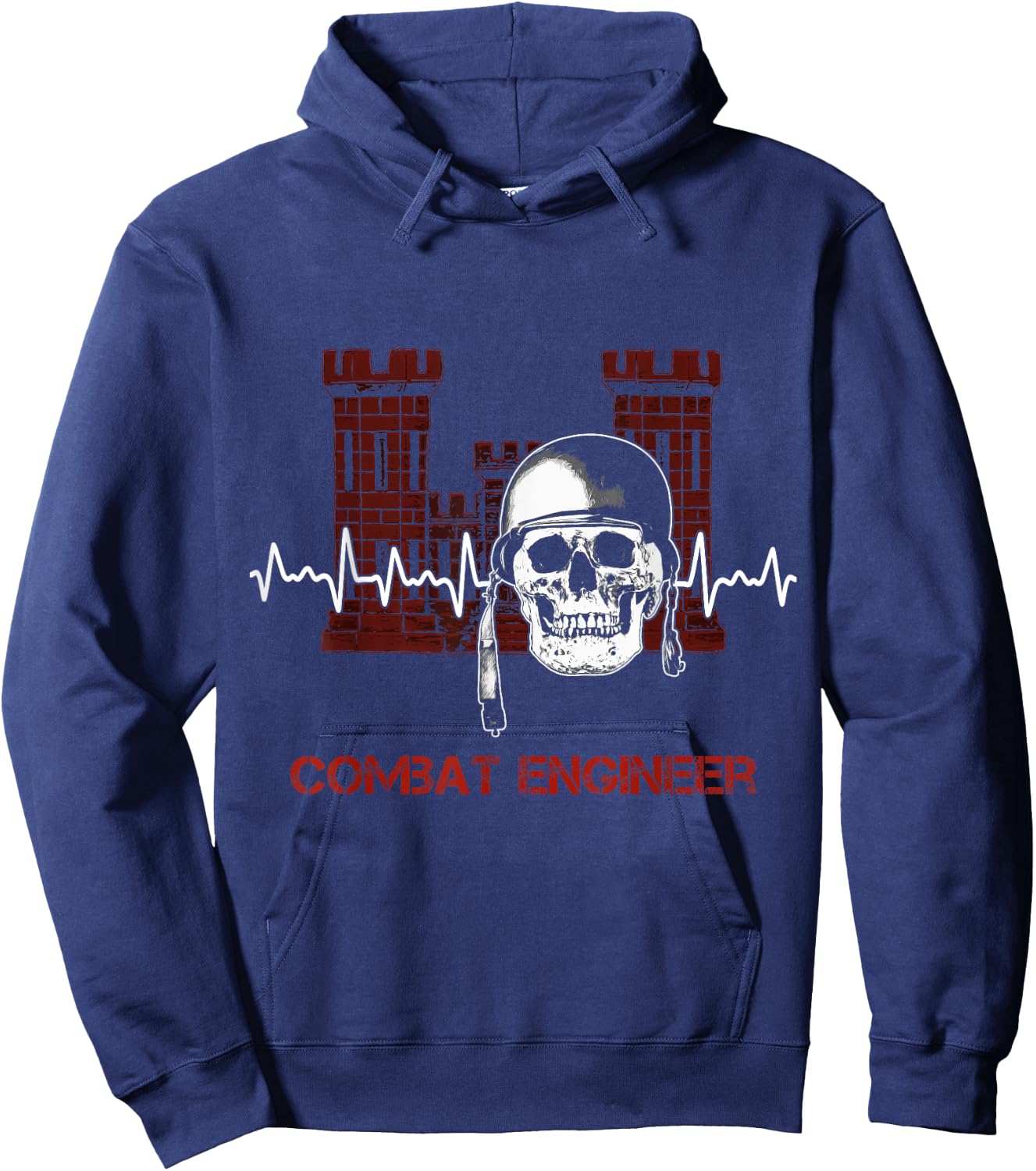 Combat Engineer Heartbeat USA Military Sapper Hoodie - Hoodie | Navy
