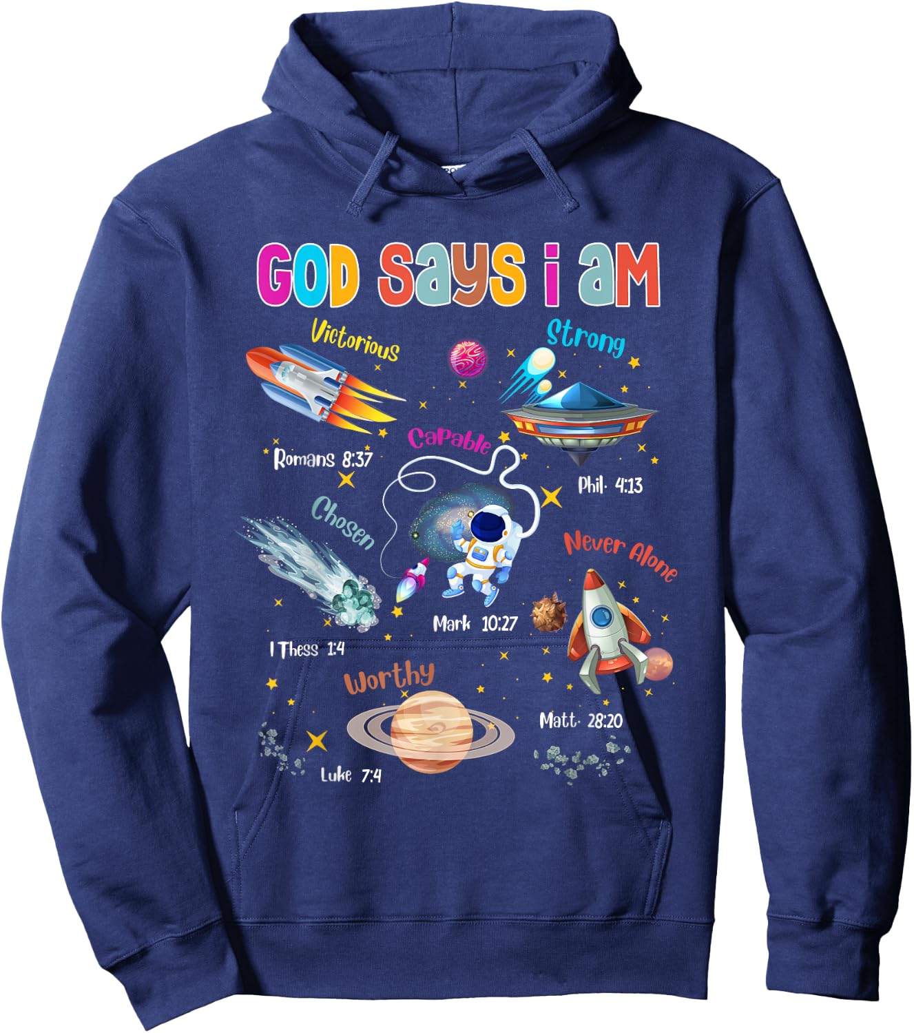 God Says I Am Cute Christian Outer Space Toddler Boys Kids Hoodie - Hoodie | Navy