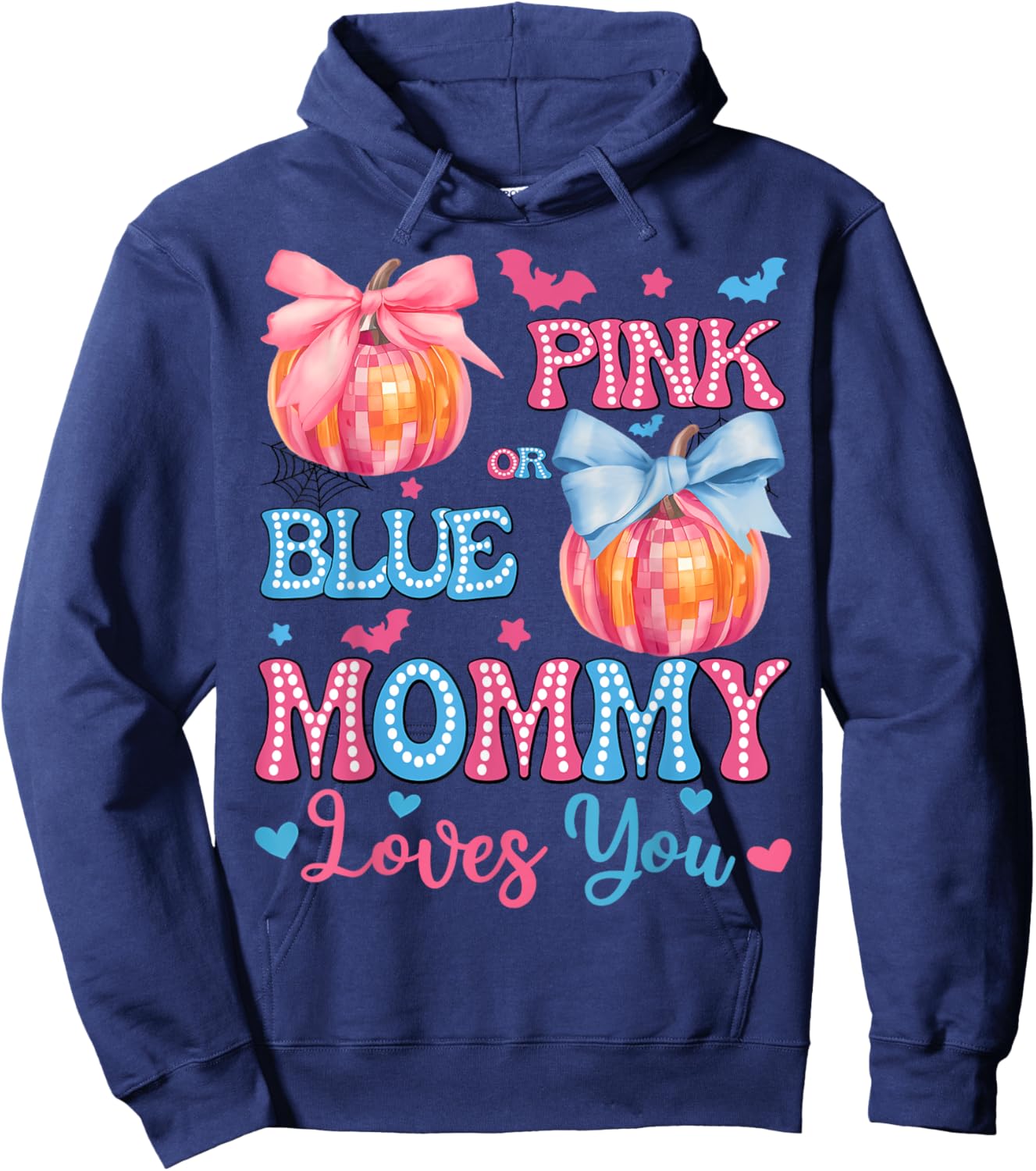 Pink or Blue Mommy Loves You Gender Reveal Halloween Hoodie - Hoodie | Navy