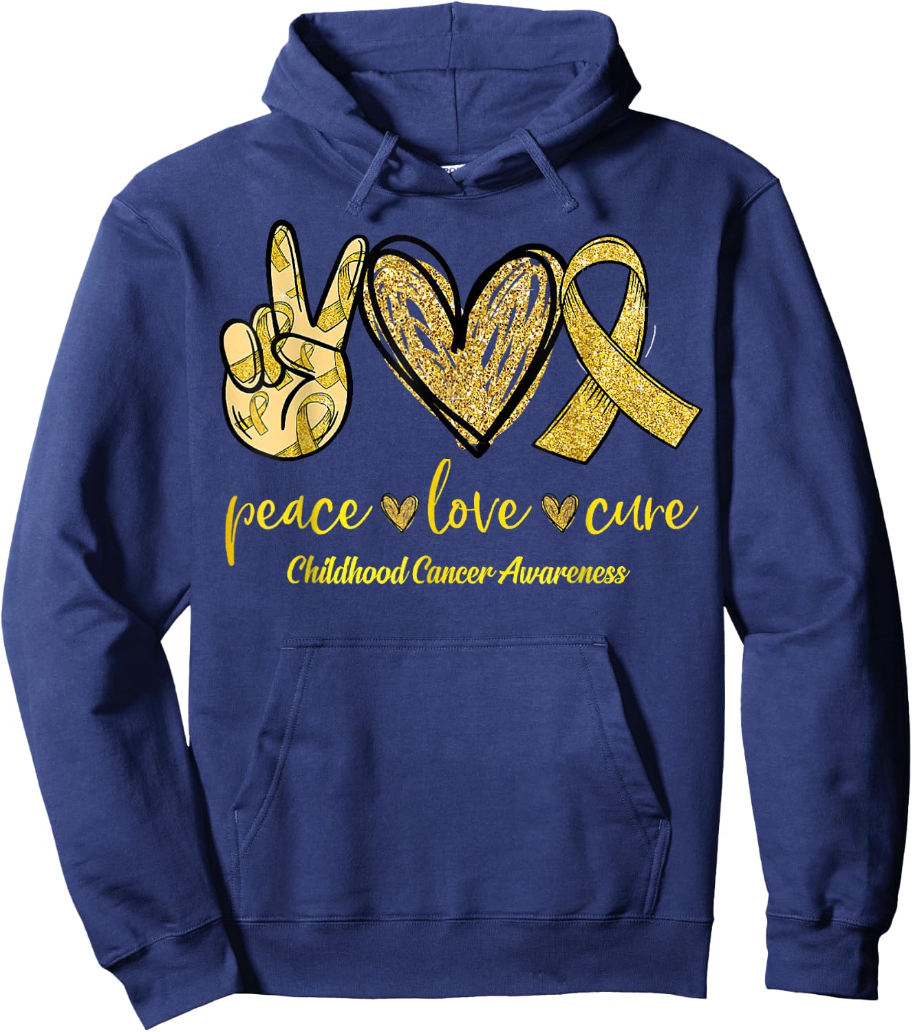 Peace Love Cure Childhood Cancer Awareness Leopart Ribbon Hoodie - Hoodie | Navy