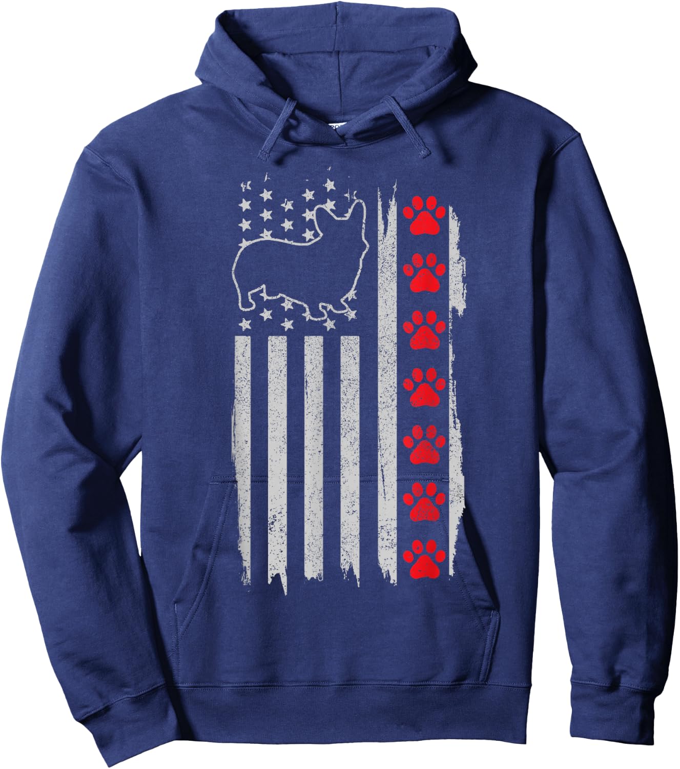 Corgi American Flag 4th of July Patriotic Dog Corgi Hoodie - Hoodie | Navy