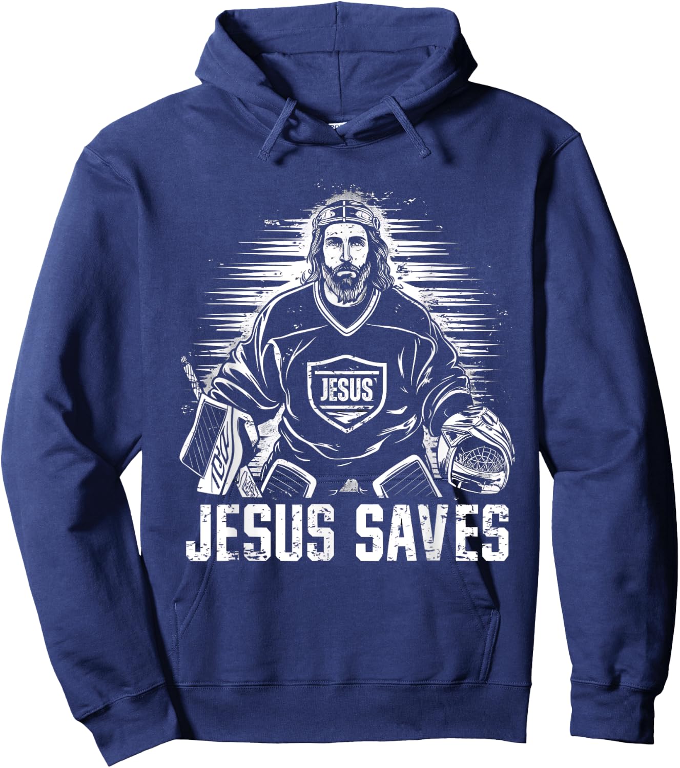 Jesus Saves Ice Hockey Goalie Funny Christian Religion Sport Hoodie - Hoodie | Navy