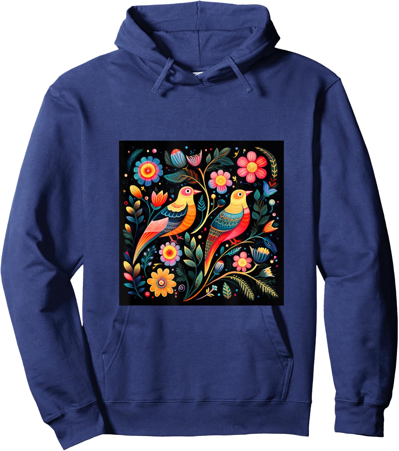 Mexican Embroidery Pattern Art Birds Flowers Hoodie - Hoodie | Navy