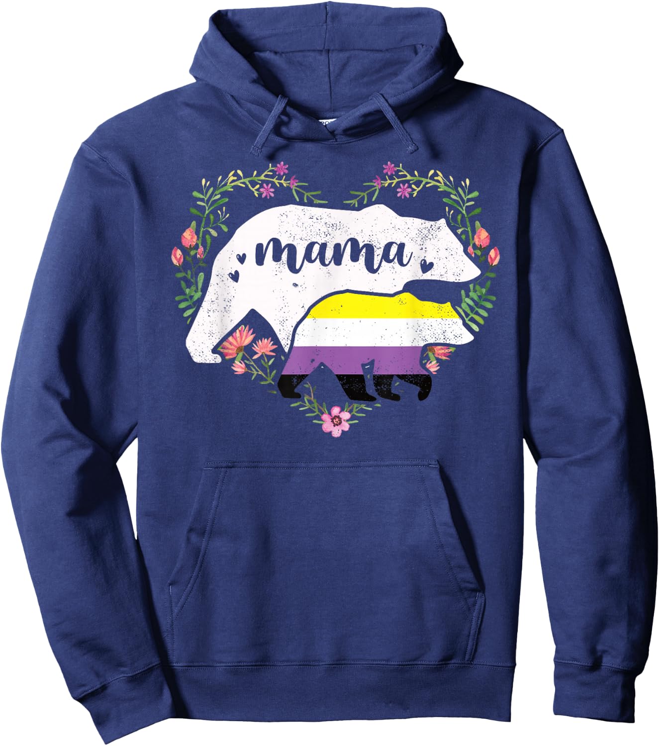 LGBTQ Mama Bear Non Binary Gay Equal Rights Rainbow Hoodie - Hoodie | Navy