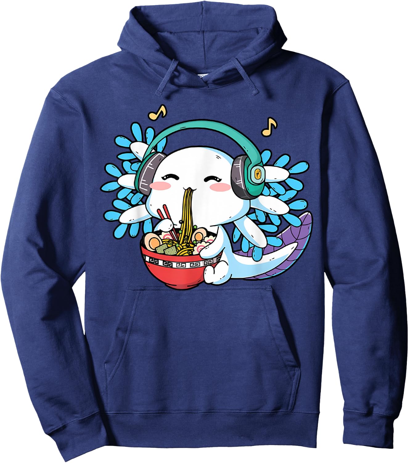 Axolotl Ramen Noodles Headphone Cute Kawaii Axolotl Lover Hoodie - Hoodie | Navy