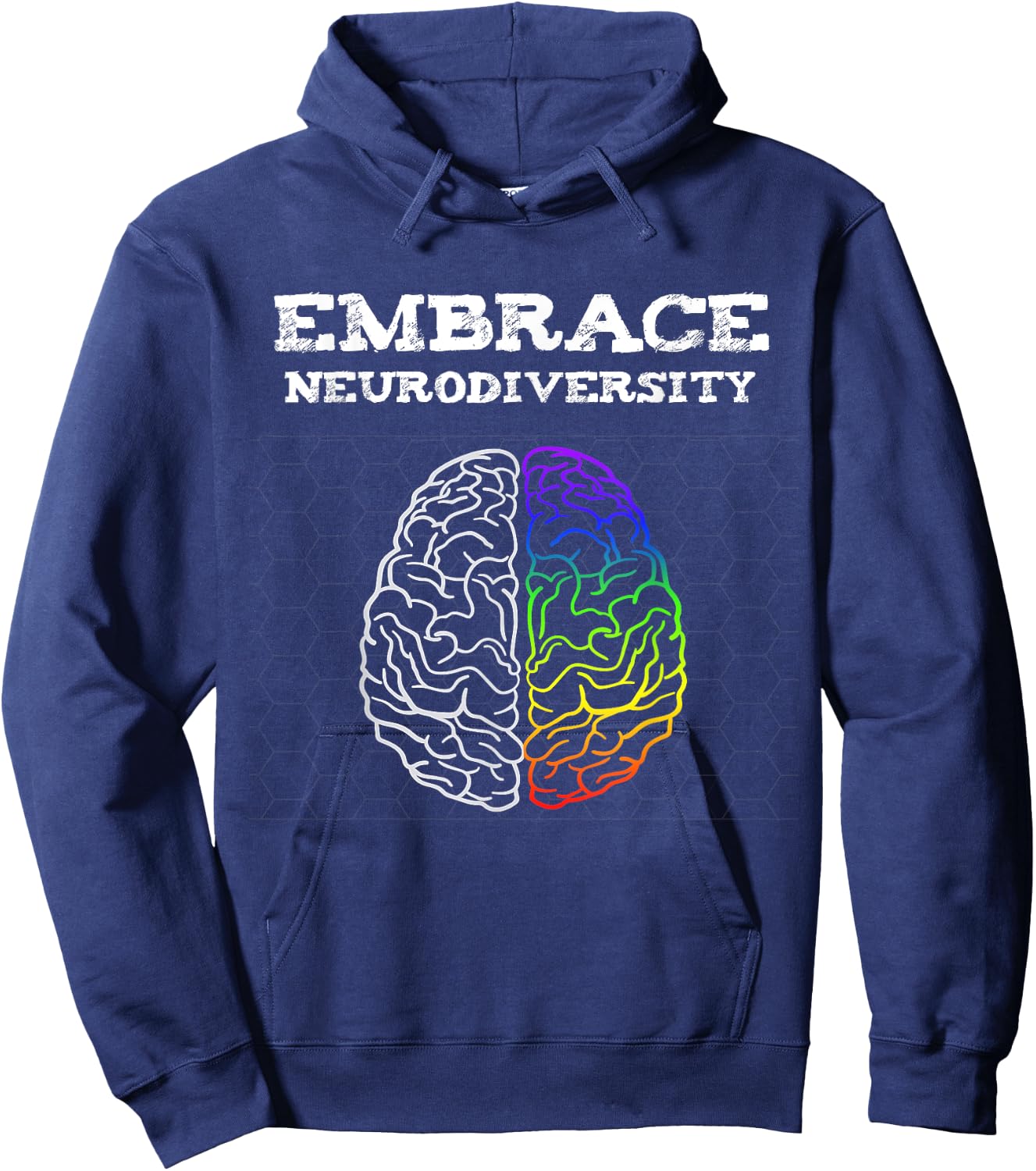 Embrace Neurodiversity Autism ADHD ASD Rainbow Brain Hoodie - Hoodie | Navy