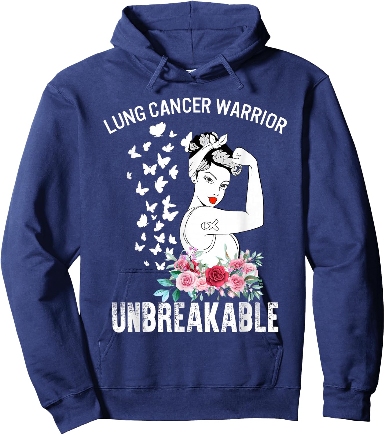 Lung Cancer Awareness Warrior Unbreakable Strong Woman Hoodie - Hoodie | Navy