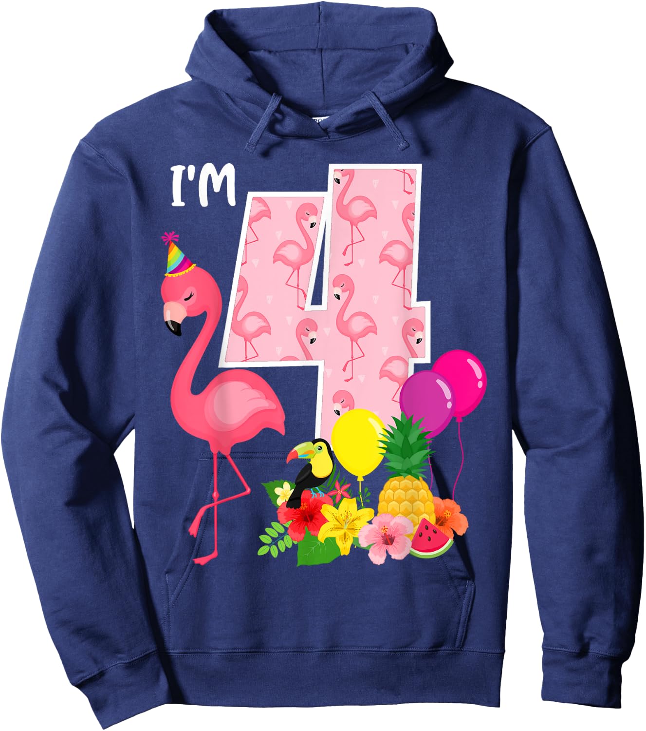 Flamingo Birthday I'm 4 Tropical Flamingo Theme 4th Birthday Hoodie - Hoodie | Navy