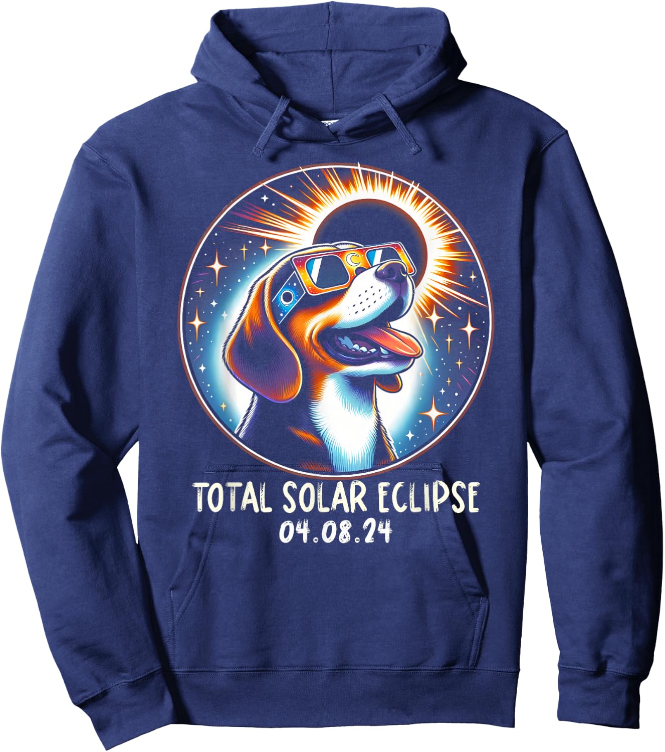 Solar Eclipse Beagle Wearing Glasses Pet April 8 2024 Hoodie - Hoodie | Navy