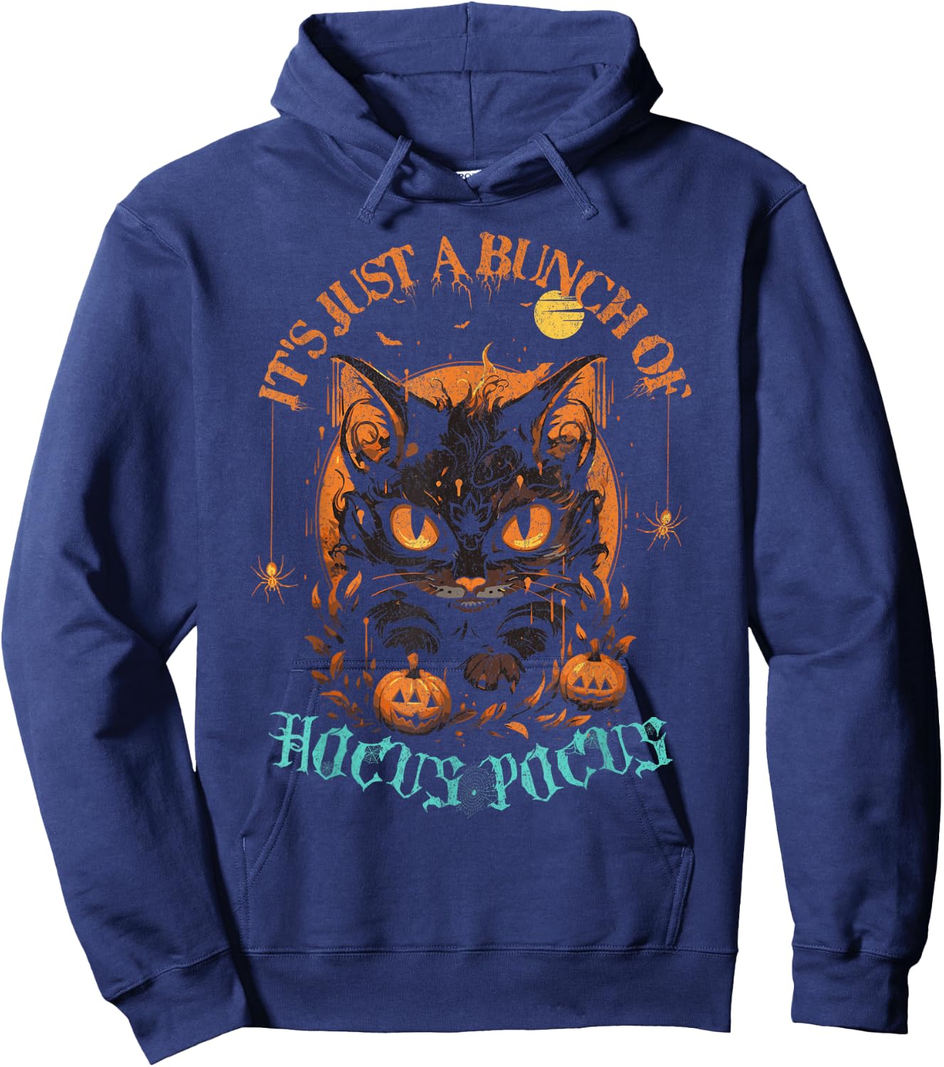 Vintage Halloween Black Cat It's Just A Bunch of Hocus Pocus Men Women Hoodie - Hoodie | Navy