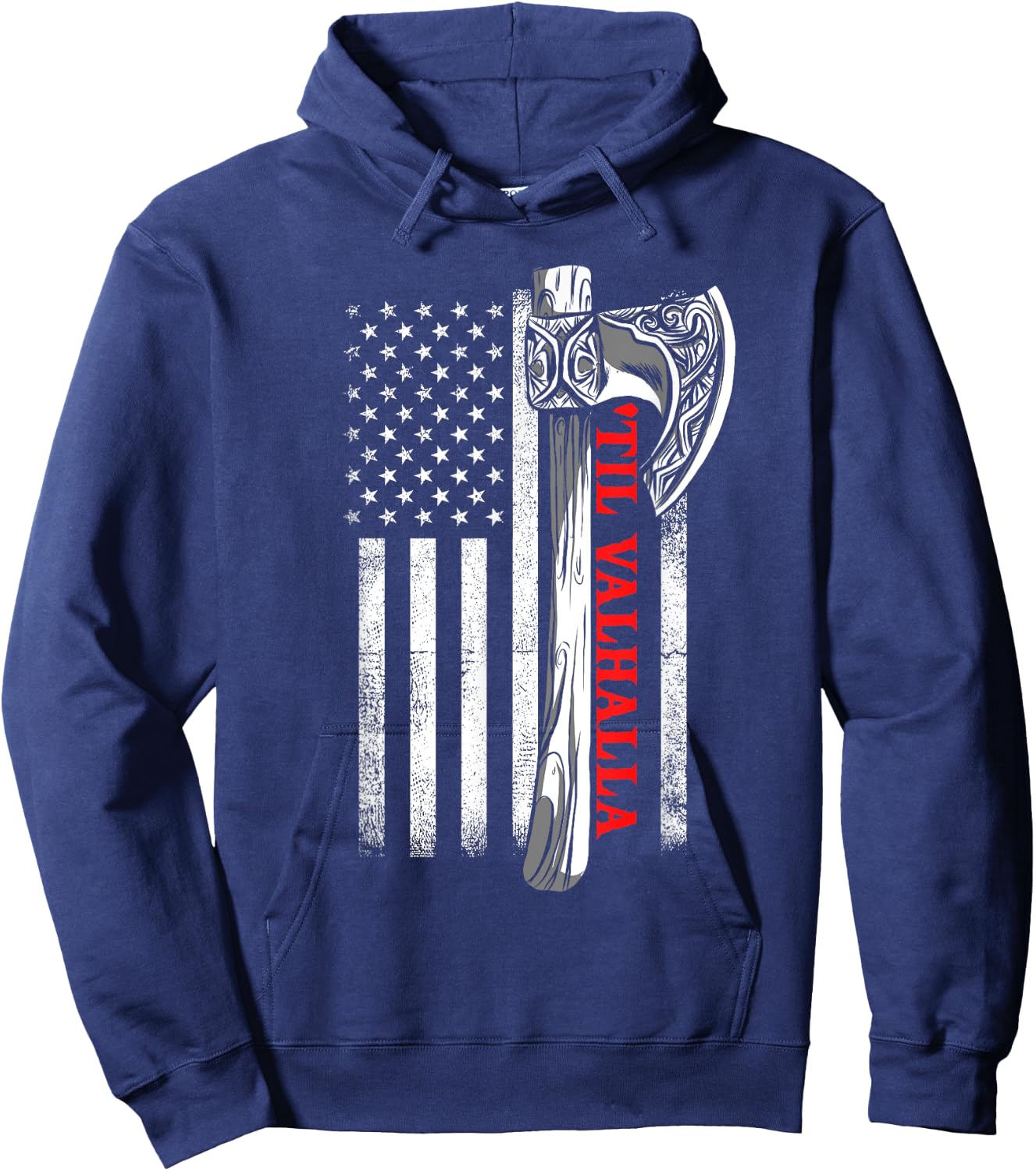 Til Valhalla Shirt, Patriotic Viking US Flag Norse Mythology Women Men Hoodie - Hoodie | Navy