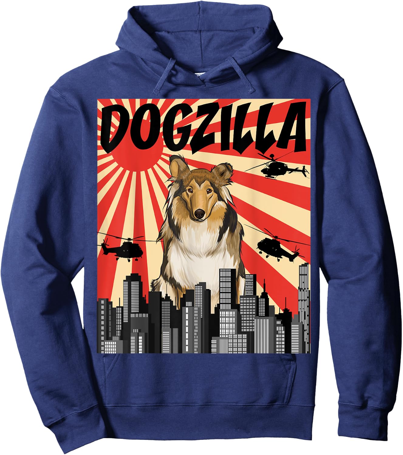 Funny Retro Japanese Dogzilla Collie Hoodie - Hoodie | Navy