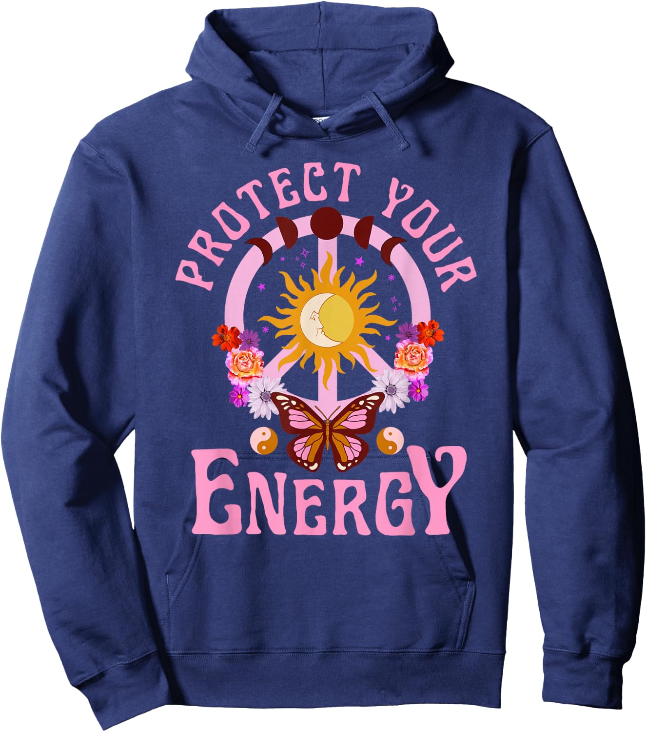 Protect Your Energy Graphic Top peace moon celestial hippie Hoodie - Hoodie | Navy