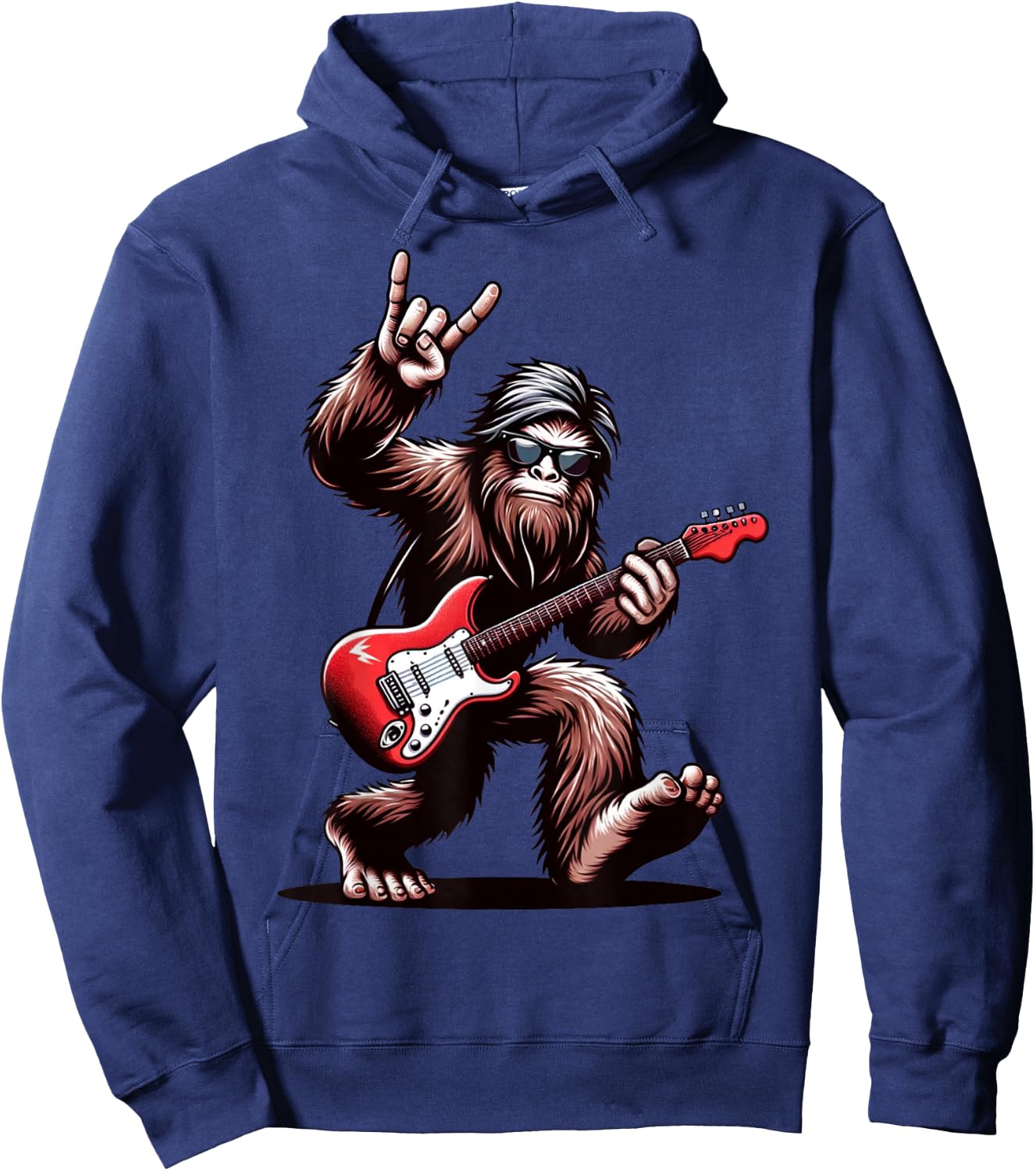 Bigfoot Rock On Sasquatch Rock and Roll Playing Guitar Music Hoodie - Hoodie | Navy