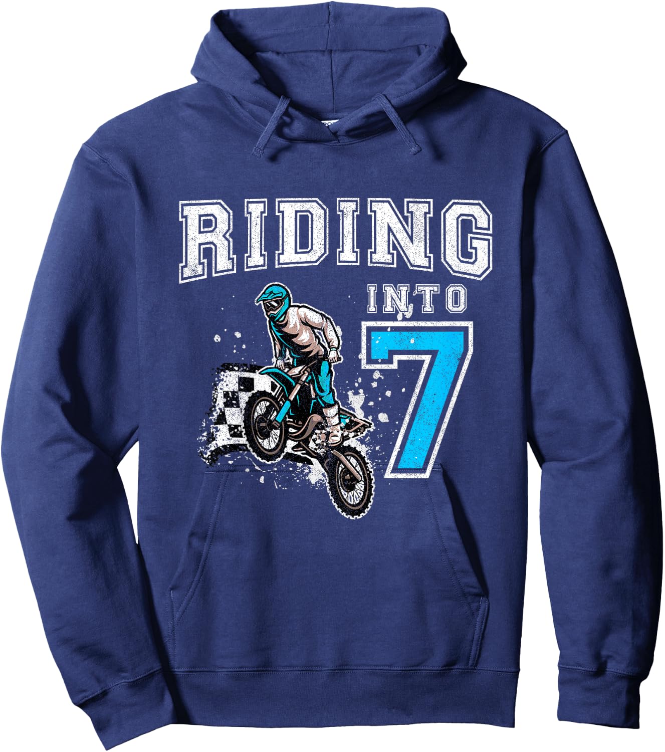 Kids Riding Into 7 Years Old 7th Birthday Boy Dirt Bike Party Hoodie - Hoodie | Navy