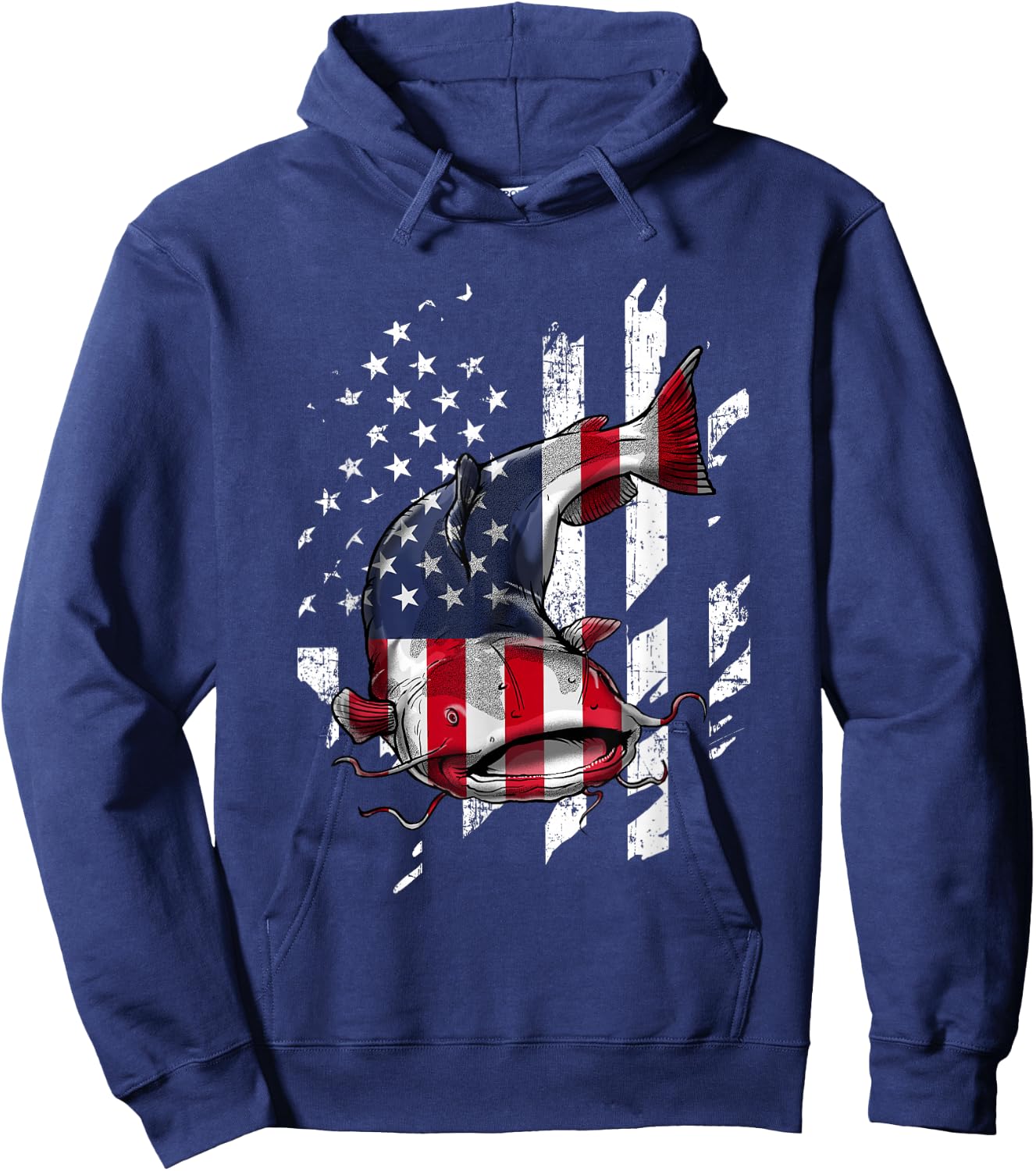 Catfishing American Flag - Catfish Angler Fisherman Hoodie - Hoodie | Navy