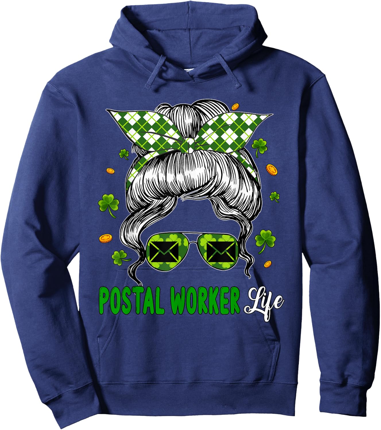 Postal Worker Job Woman Messy Bun Hair St. Patrick's Day Hoodie - Hoodie | Navy