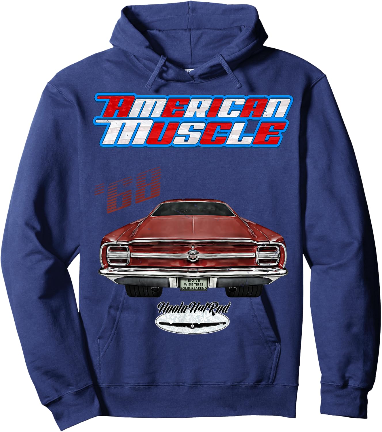 Hoola Hotrod 1968 Torino Hot Rod Muscle Car Pony Car - Men's Black Short Sleeve Classic Fit - Small Hoodie - Hoodie | Navy