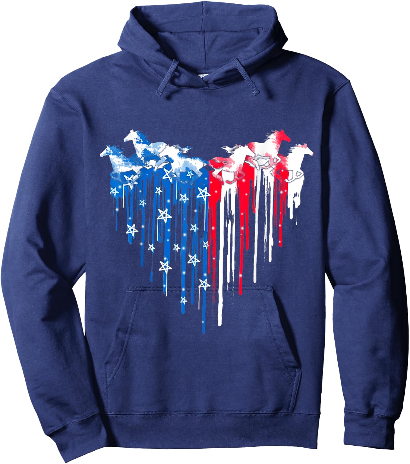 Horse American Flag Heart 4th of July USA Patriotic Pride Women Men Hoodie - Hoodie | Navy