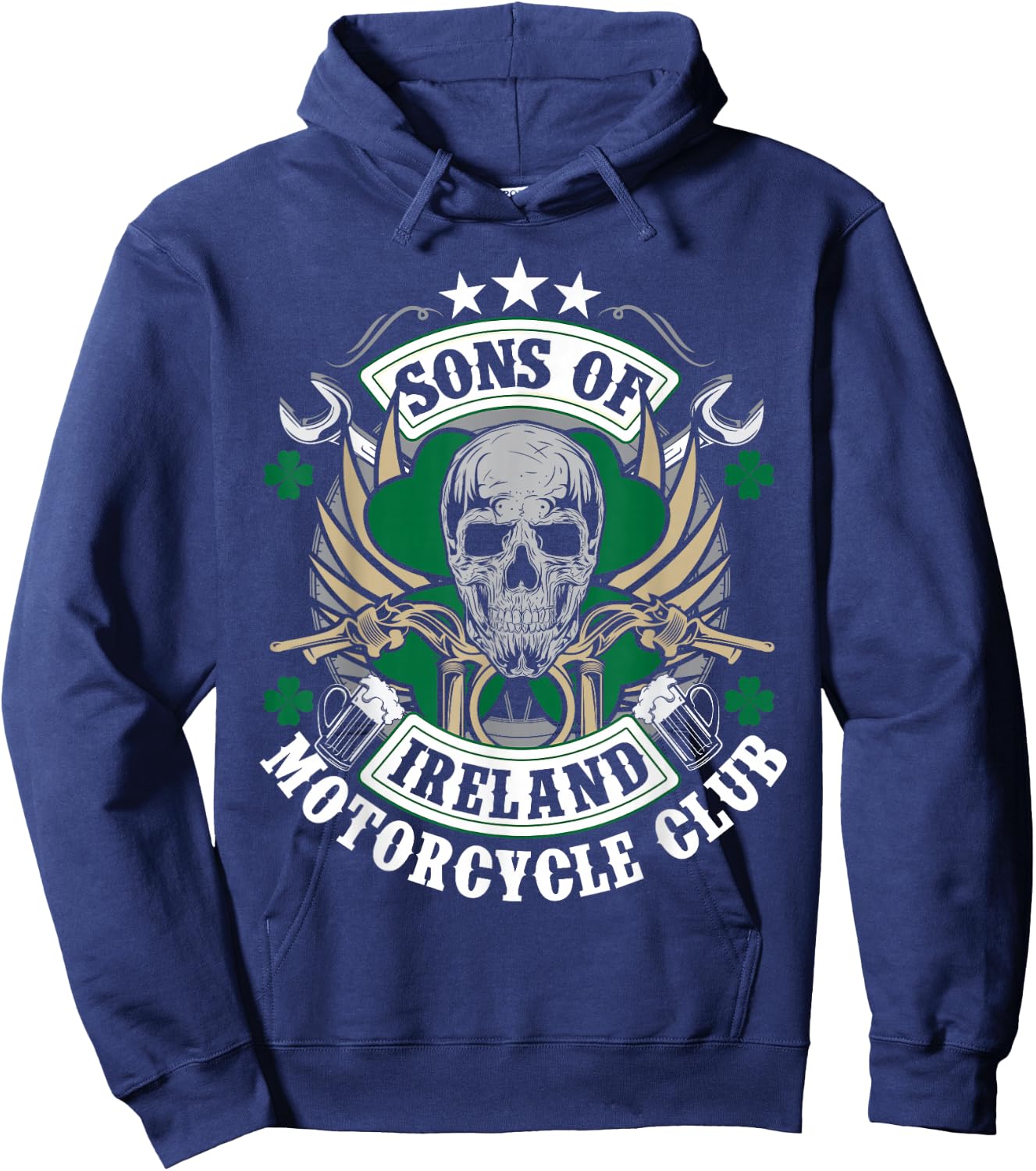 Sons Of Ireland Motorcycle Club Biker Skull Hoodie - Hoodie | Navy
