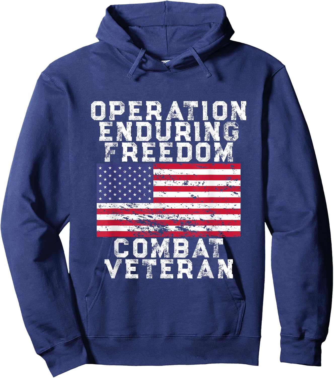 Operation Enduring Freedom Combat Veteran - Vintage US Flag Hoodie - Hoodie | Navy