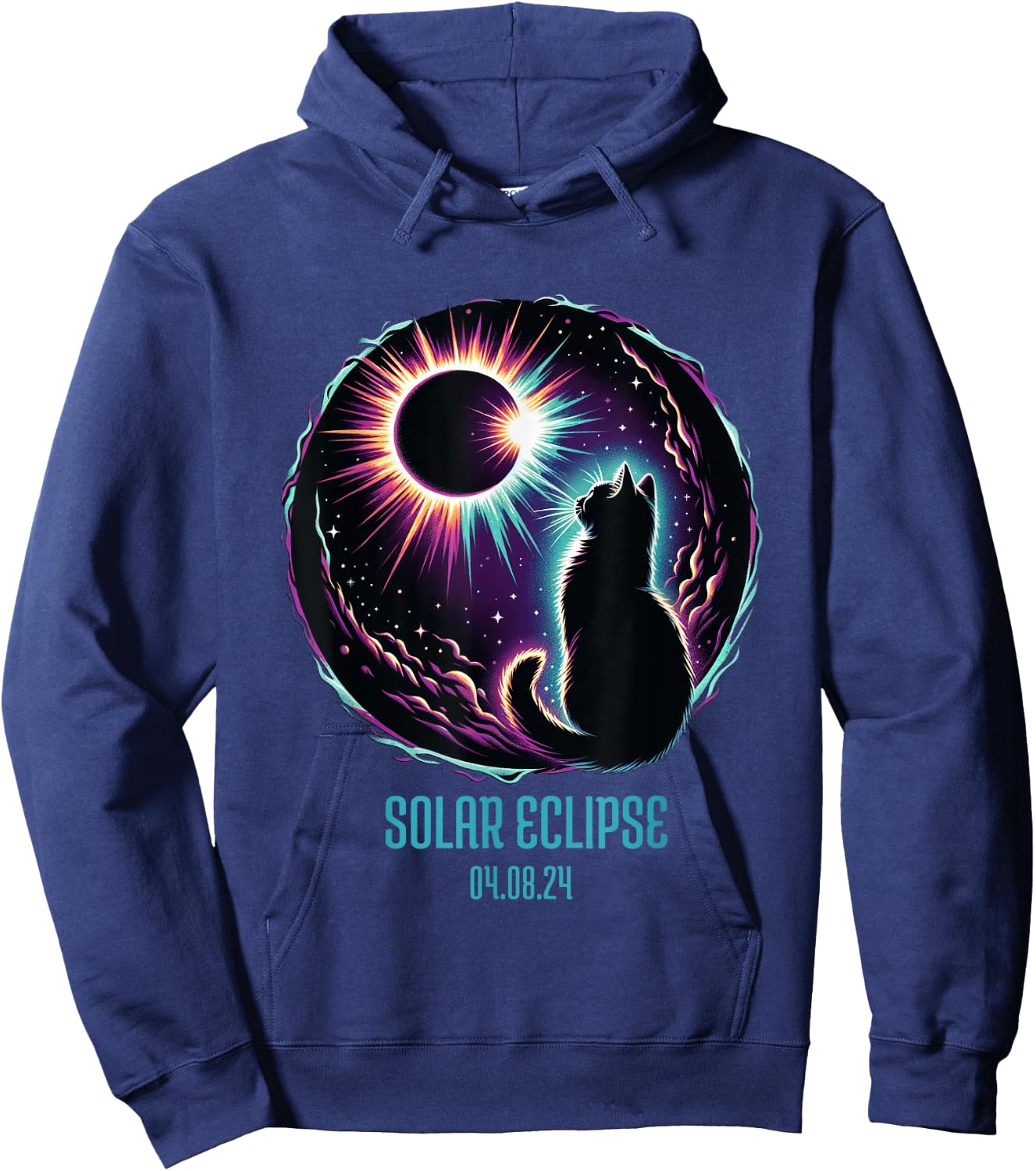 View Totality April 8 2024 Astronomy Cat Lover Solar Eclipse Men Women Girls Kids Hoodie - Hoodie | Navy