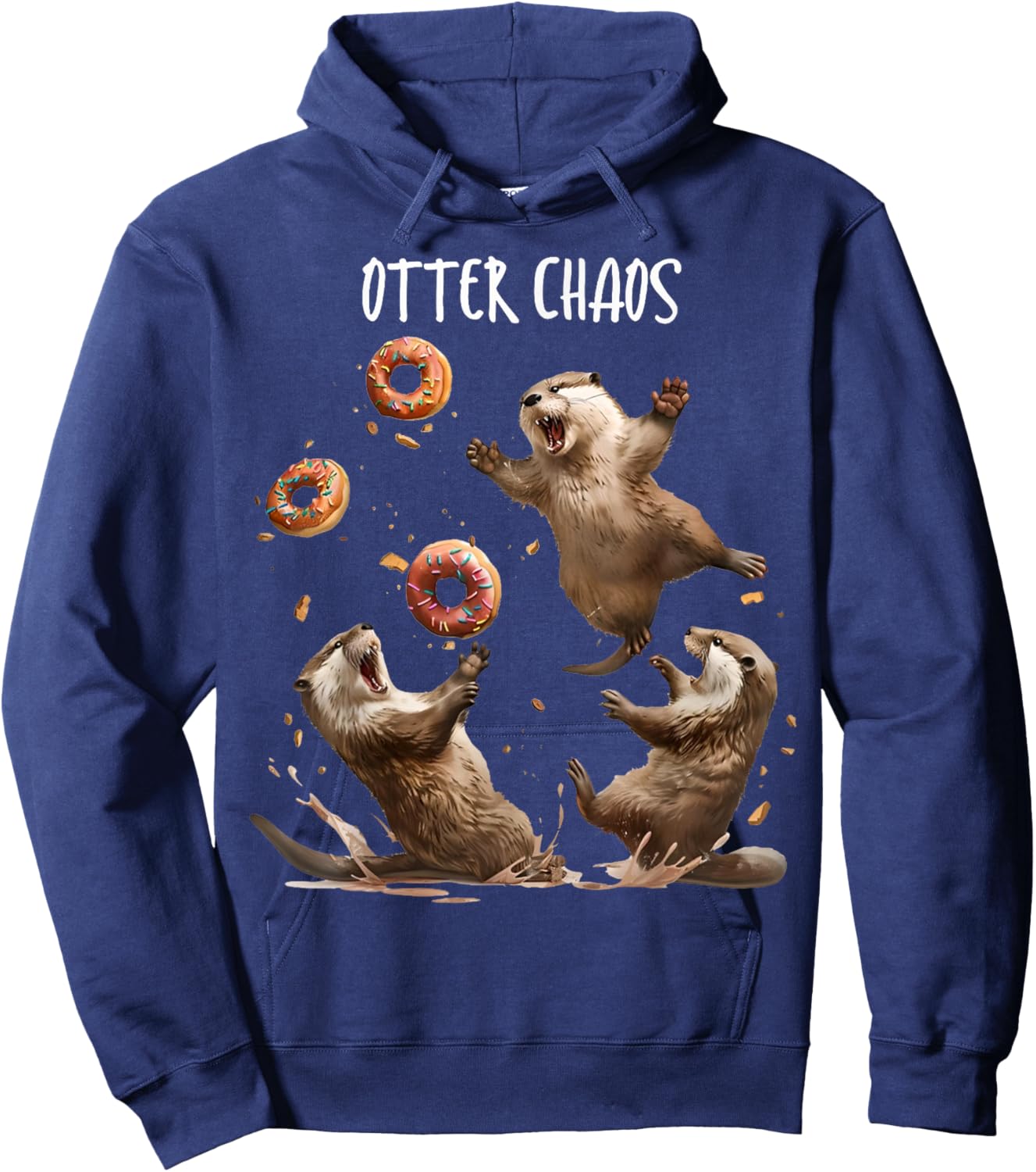Otter Chaos Funny Bagel Fighting Sea Otters Pun Animal Lover Hoodie - Hoodie | Navy