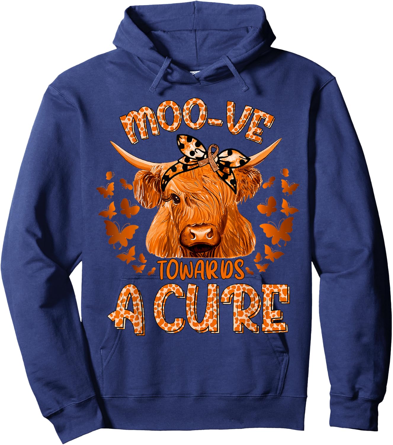 Funny Cow Moo Kidney Cancer Towards a Cure Hoodie - Hoodie | Navy
