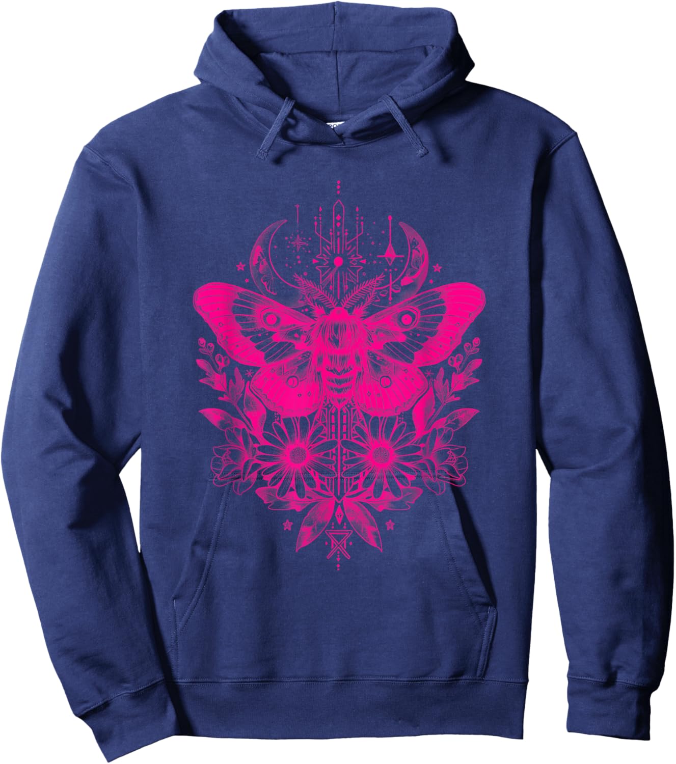 Death Moth Goth Gothic Witch Occult Wicca Hot Pink Black Hoodie - Hoodie | Navy