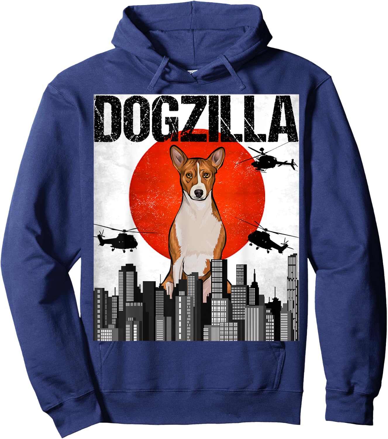 Funny Vintage Japanese Dogzilla Basenji Hoodie - Hoodie | Navy