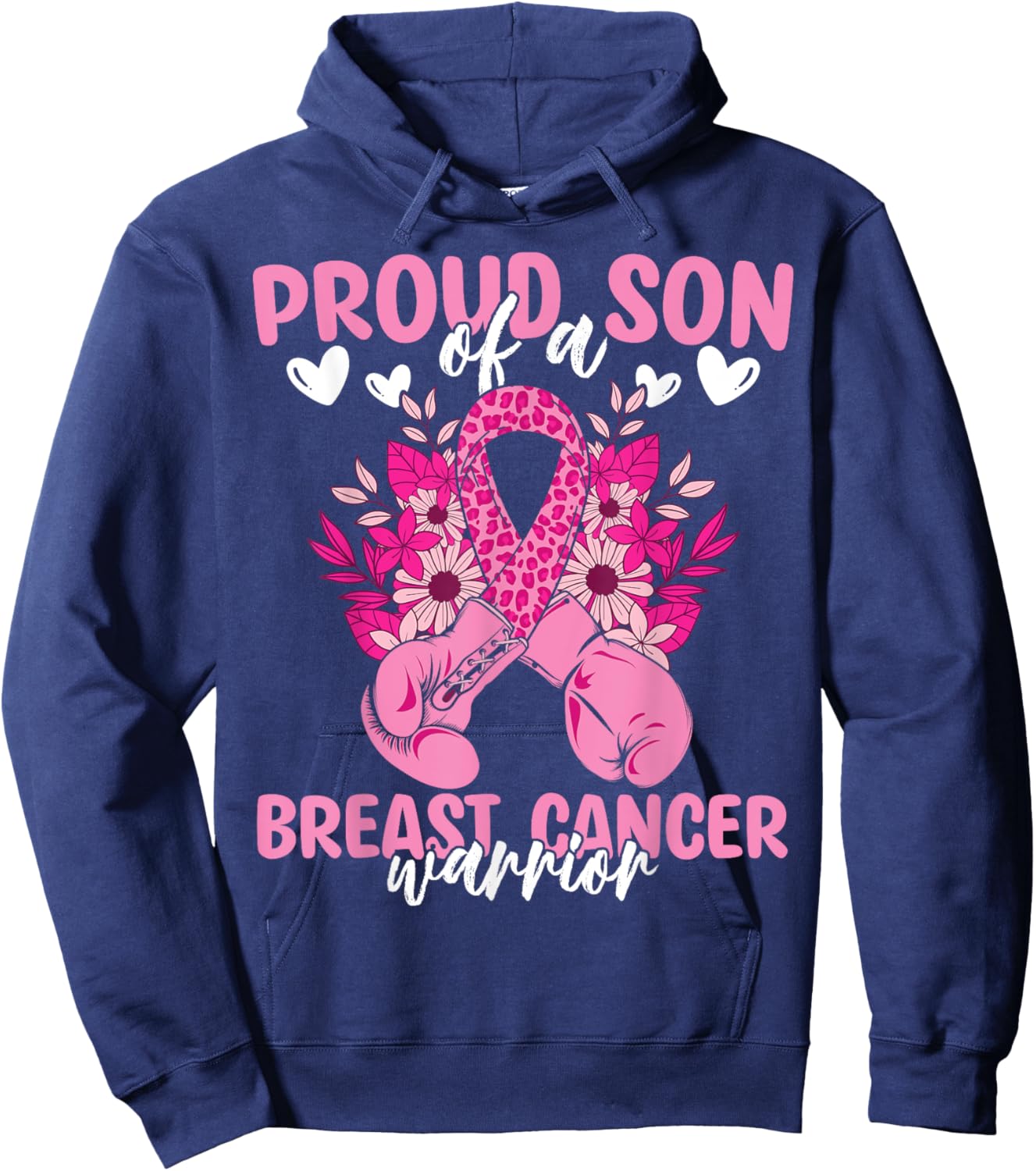 Proud Son Of A Breast Cancer Awareness Warrior Ribbon Mom Hoodie - Hoodie | Navy