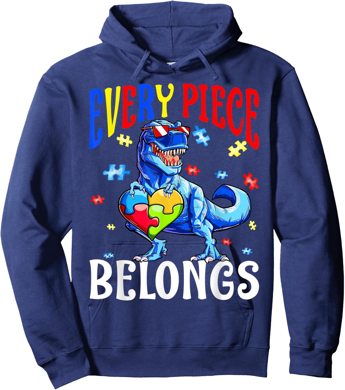 Every Piece Belongs Dinosaur Autism Awareness Puzzle Hoodie - Hoodie | Navy
