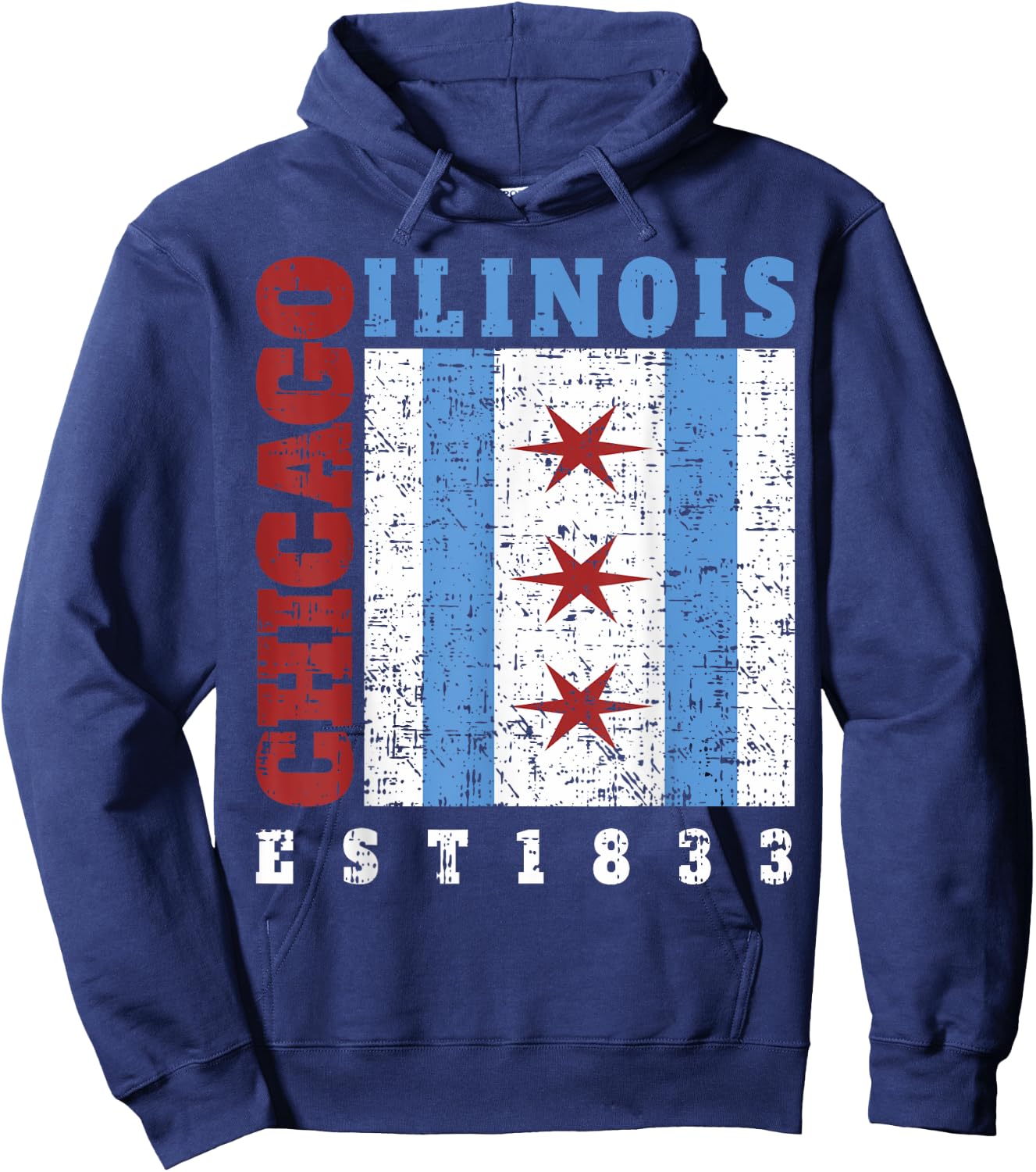 Chicago Illinois Est. 1833 Chicago Flag Souvenir Hoodie - Hoodie | Navy