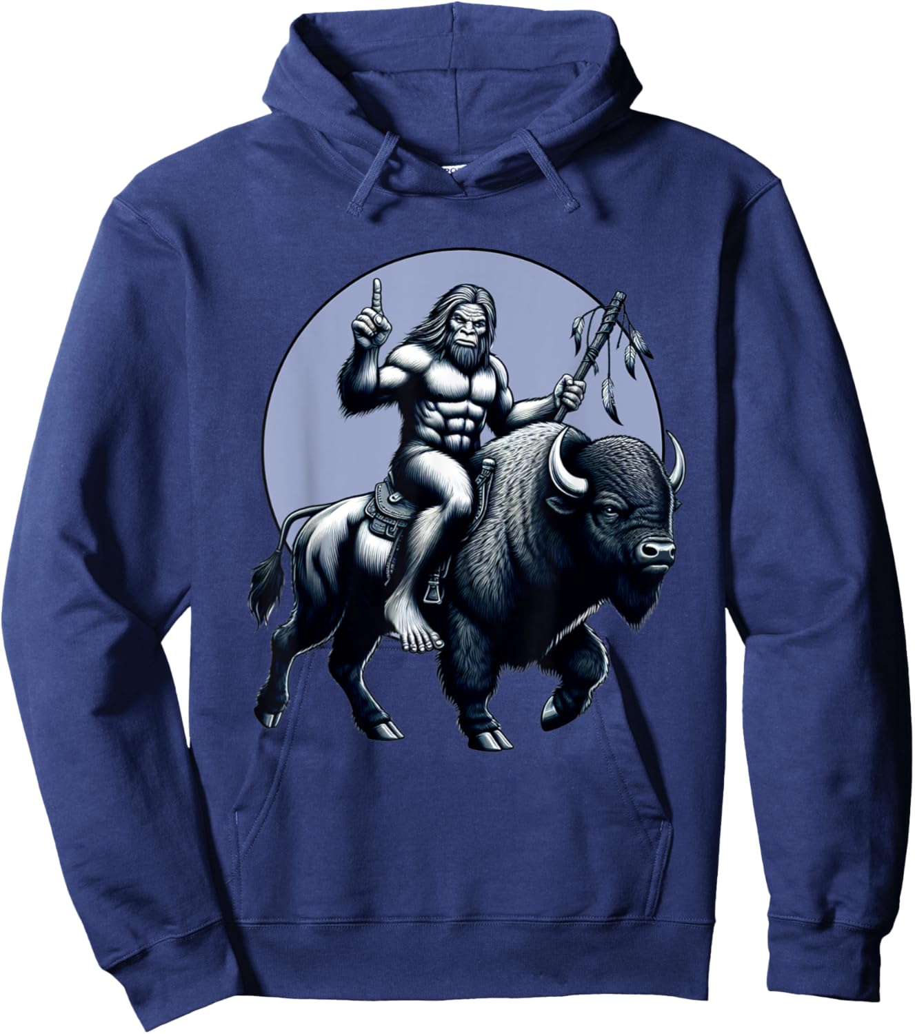 Bigfoot Riding Buffalo With Moon Bigfoot Buffalo Lovers Hoodie - Hoodie | Navy
