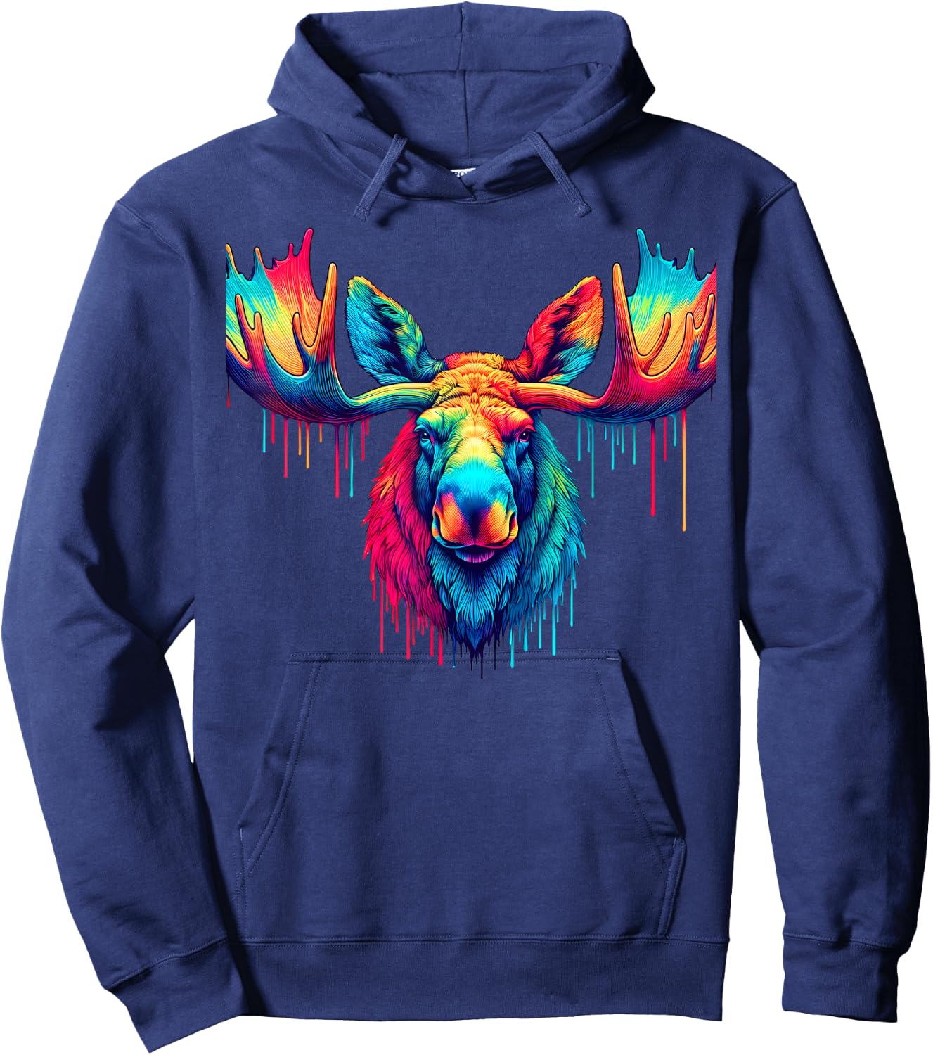 Cool Moose Graphic Spirit Animal Illustration Tie Dye Art Hoodie - Hoodie | Navy
