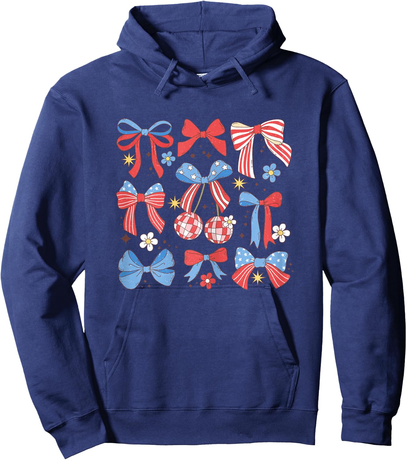 Coquette Red White & Blue Patriotic Bows Retro July 4th Hoodie - Hoodie | Navy