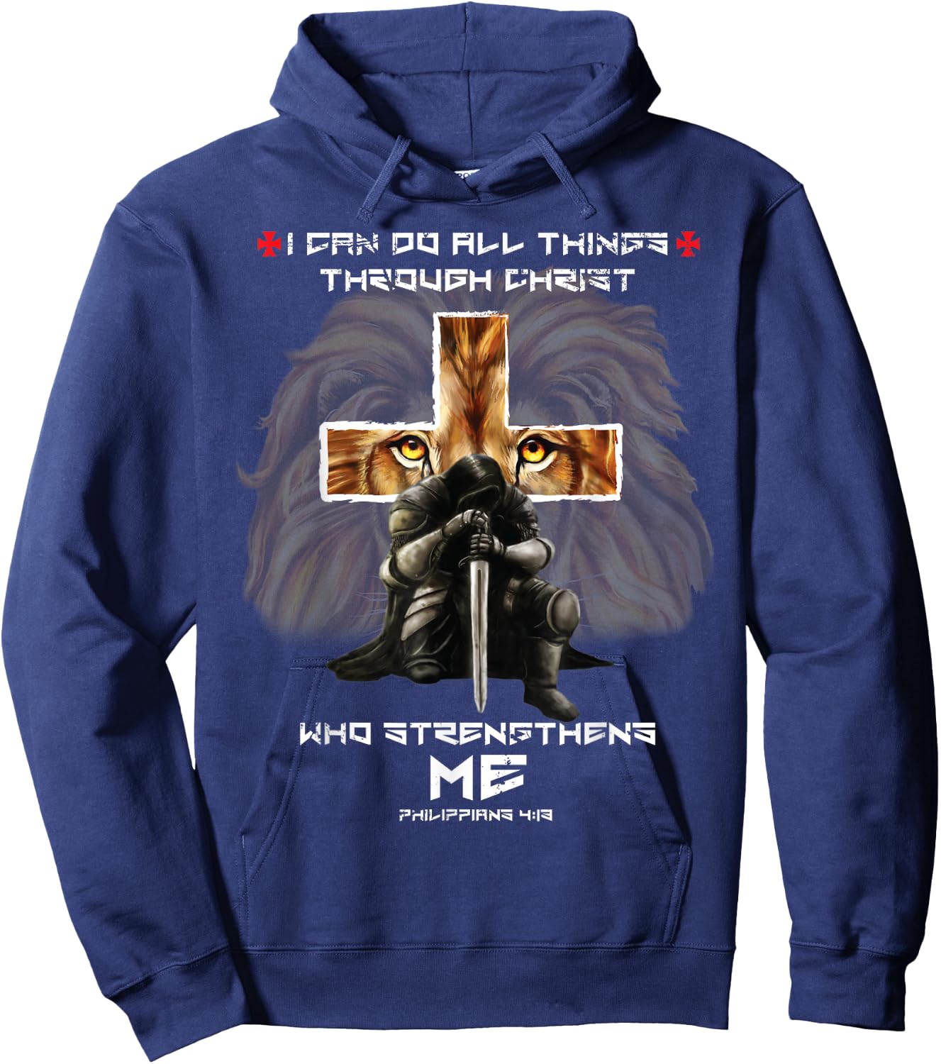 Religious Gifts Dad Lion Cross Christian Fathers Day Hoodie - Hoodie | Navy