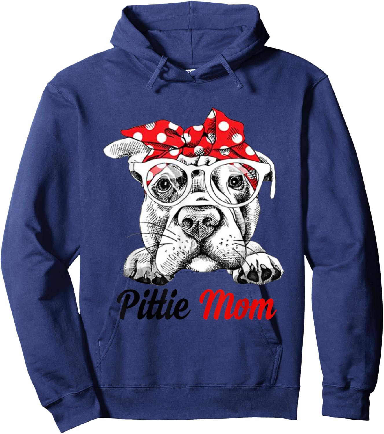 Pittie Mom With Red Bandana Headband Dog Mom Mothers Day Hoodie - Hoodie | Navy