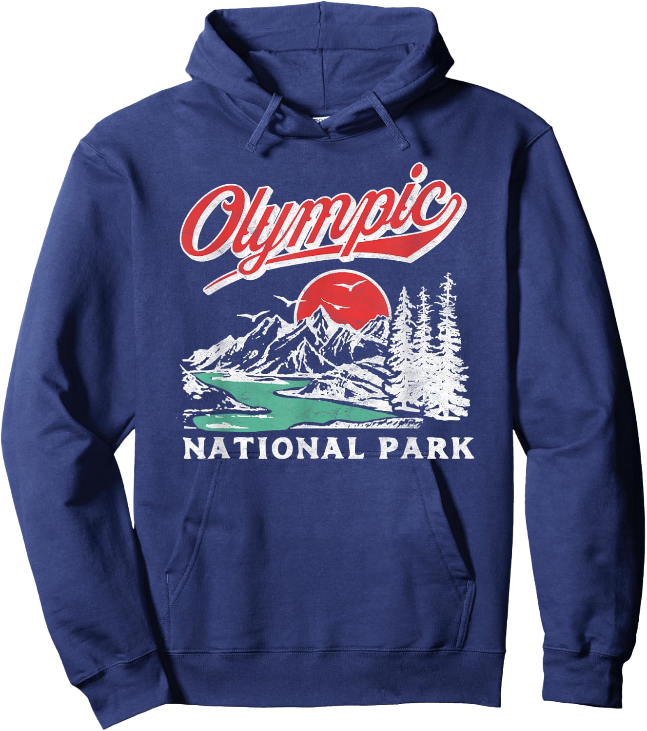 Olympic National Park Retro 80s Mountains Graphic Hoodie - Hoodie | Navy