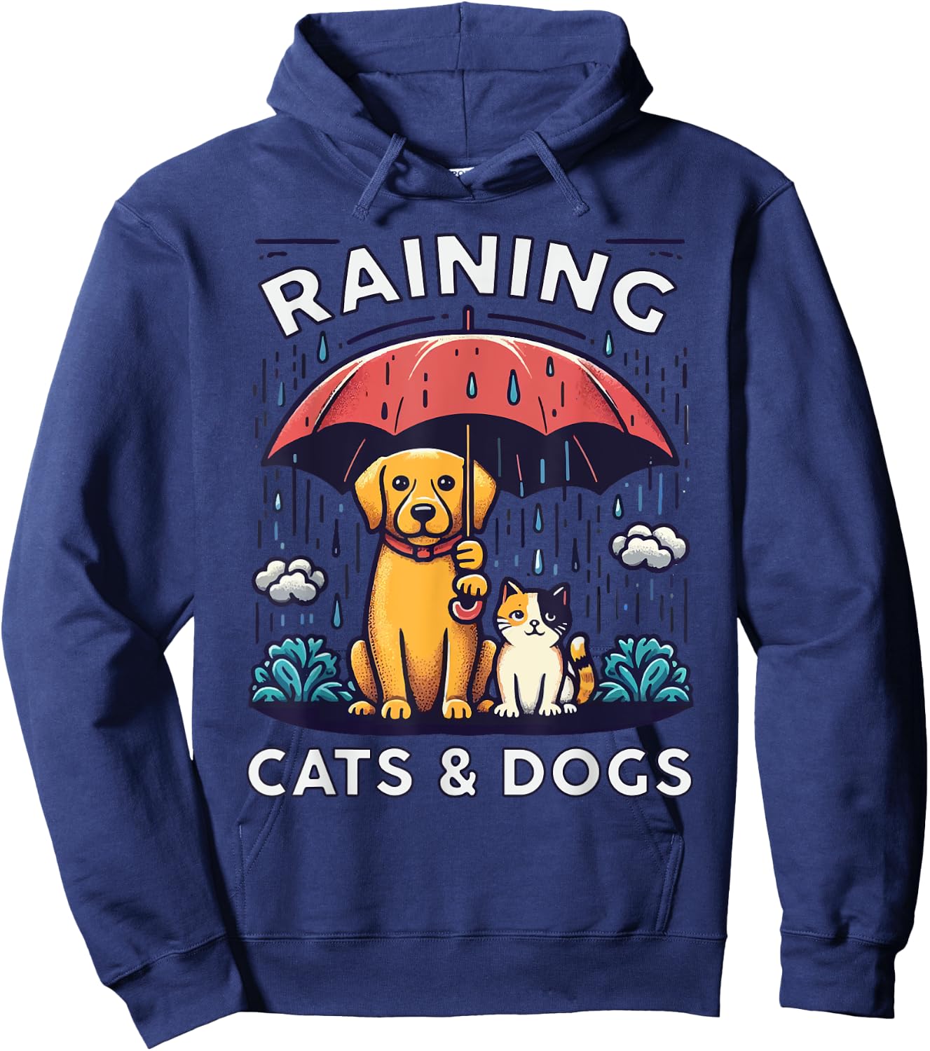 Raining Cats and Dogs Canine Feline Puppy Kitty Animal Idiom Hoodie - Hoodie | Navy