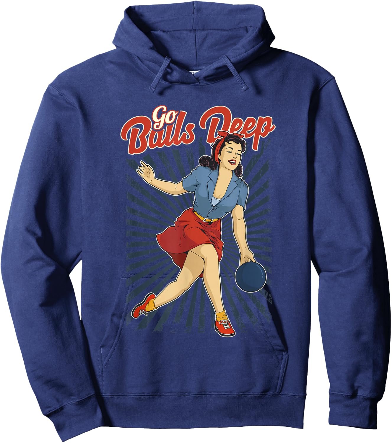 Funny Retro Ten Pin Bowling Go Balls Deep Pun Joke Hoodie - Hoodie | Navy