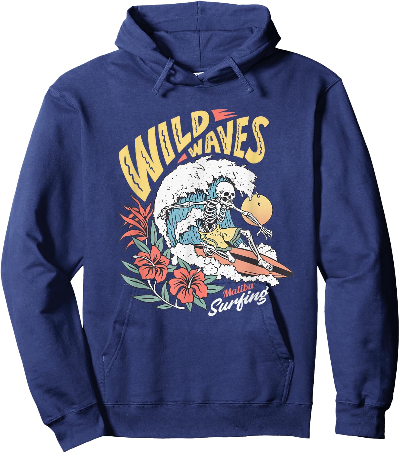 Funny Wild Waves Surfing Skeleton Malibu California Beach Hoodie - Hoodie | Navy